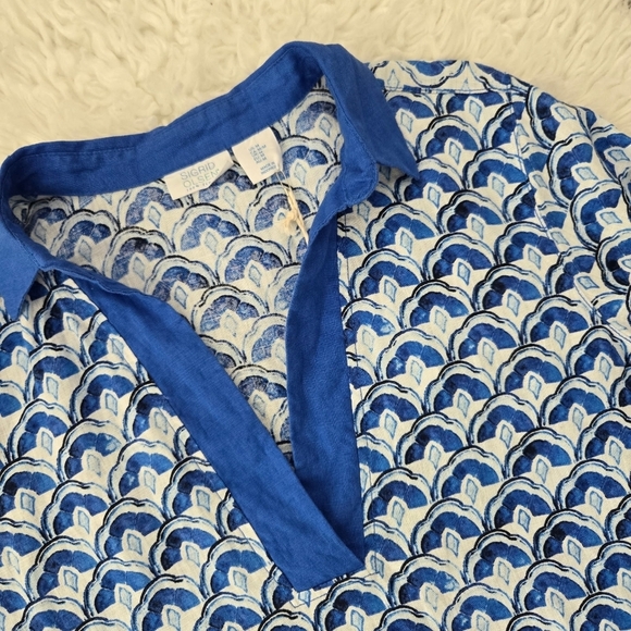 SIGRID OLSEN Linen Three-Quarter Sleeve Collared Popover Top. Size Medium. New. - Picture 4 of 10